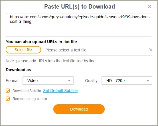 Paste URL(s) to Download