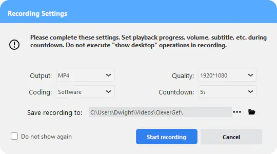 Set the output options for the Archive.org video recording