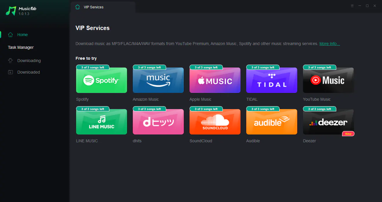Home tab of MusicFab  Audible Converter