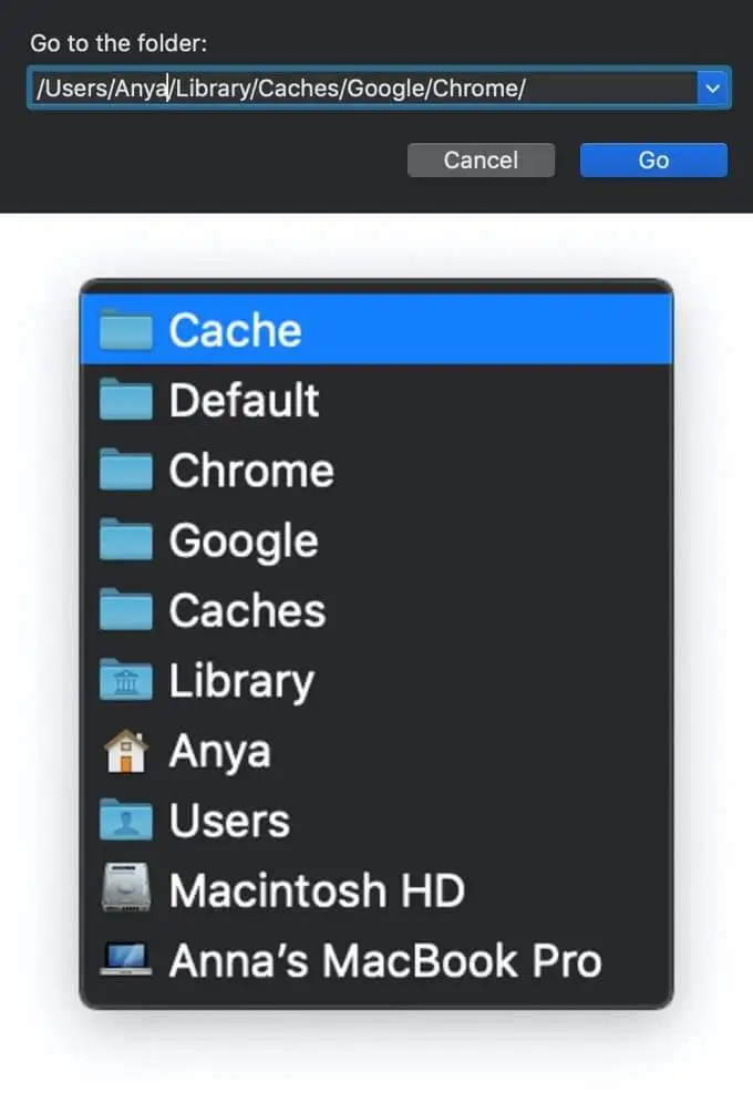 Cache folder path of Chrome on macOS