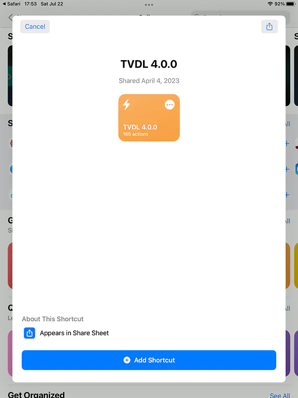 Add TDVL to Shortcuts collection