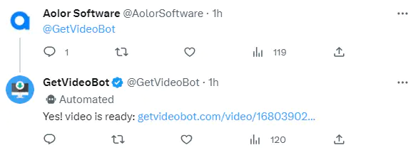Mention GetVideoBot and get its reply