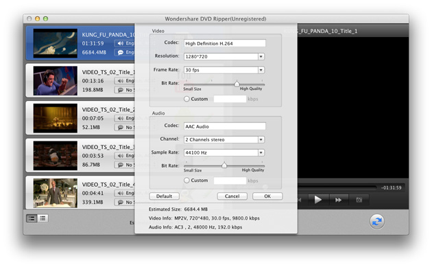 DVD Ripper for Mac: customzie output parameters