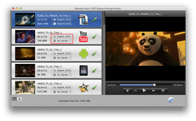 DVD Ripper for Mac: pick audio track and subtitle