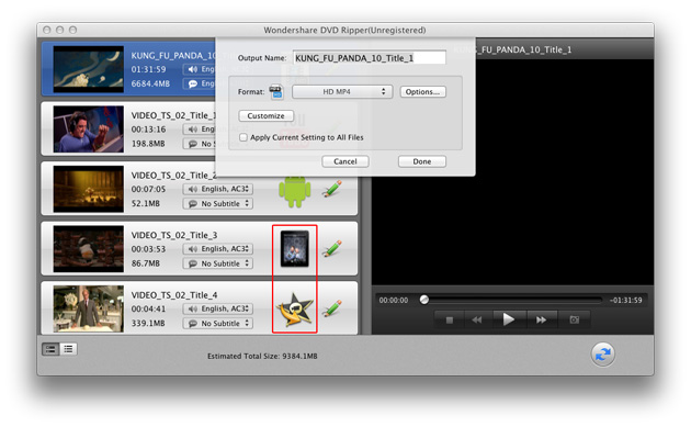 DVD Ripper for Mac: set output options